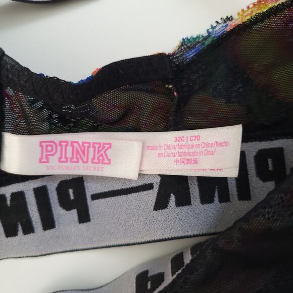 PINK Victoria's Secret Date Push-Up Bra Lace Floral Racerback Front Clasp 32C - Picture 7 of 10